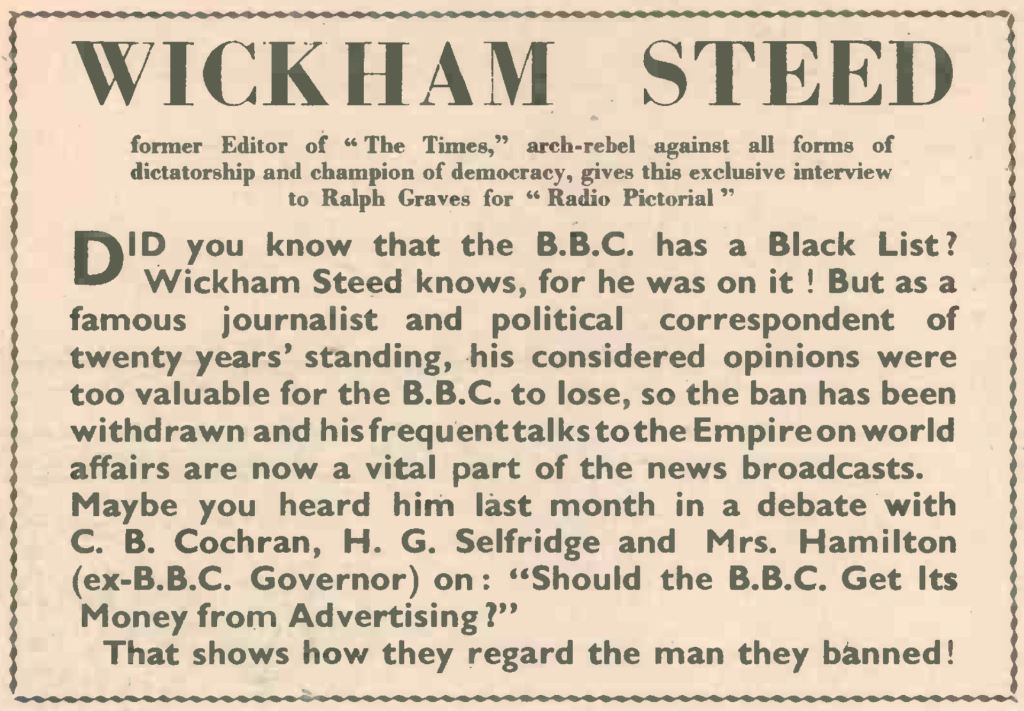 Excerpt from ‘B.B.C. Censorship Revelations’, Radio Pictorial, 10 February 1939, No. 265, pp. 20-21, 27.