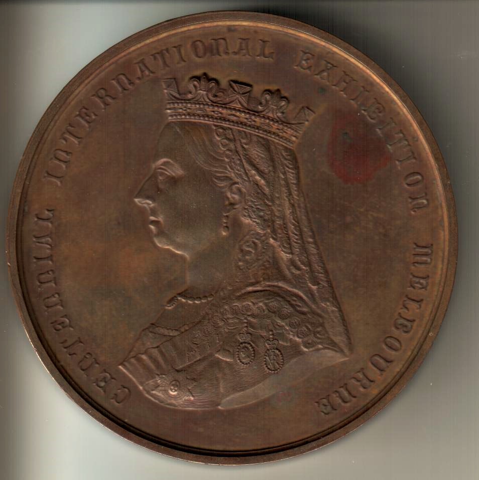 ‘Centennial International Exhibition Melbourne commemorative medal for service’, 1888, bronze, 7.6 x 0.8 cm, held in a private collection.