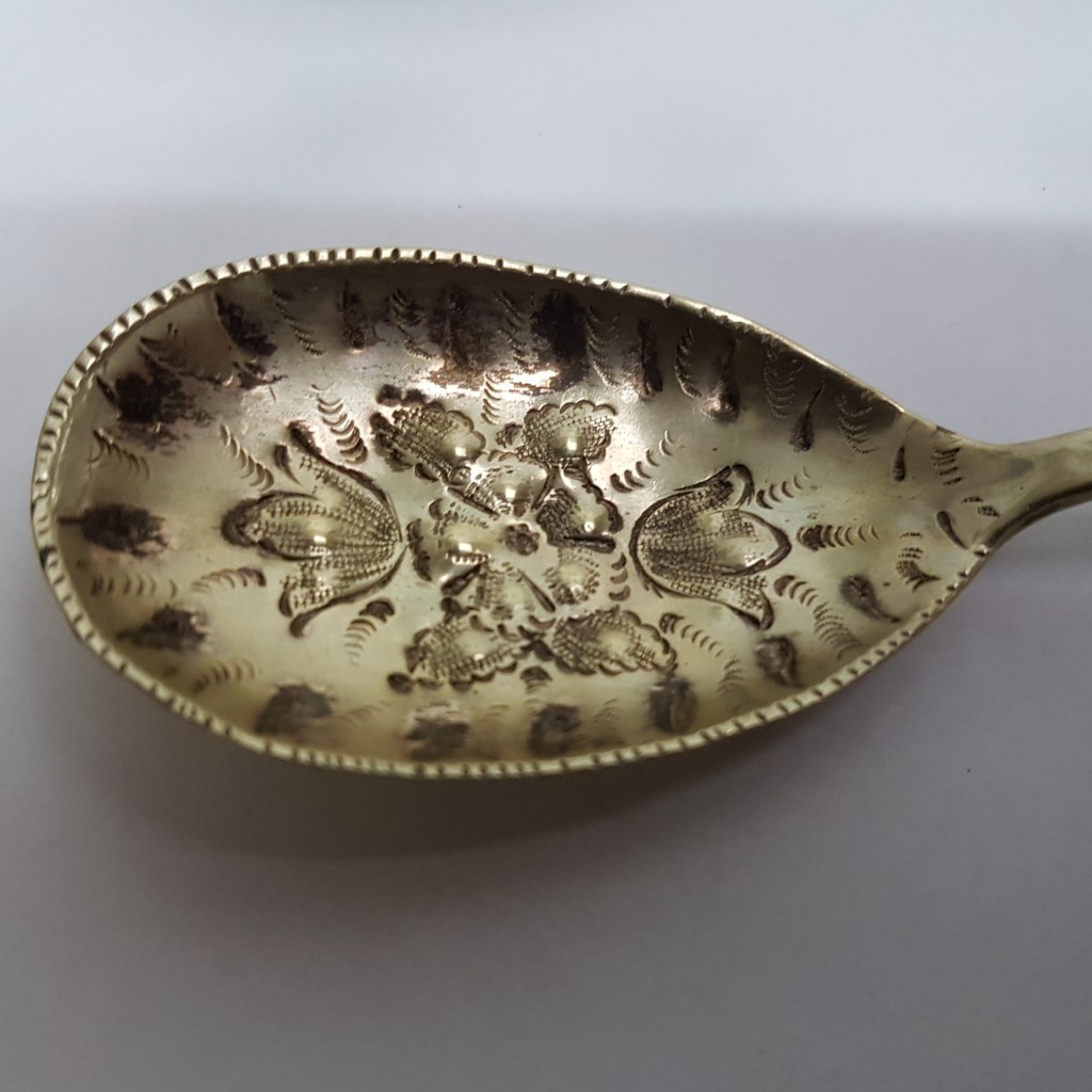 Detail of Scottish wedding spoons, c1903, gold, held in a private collection.