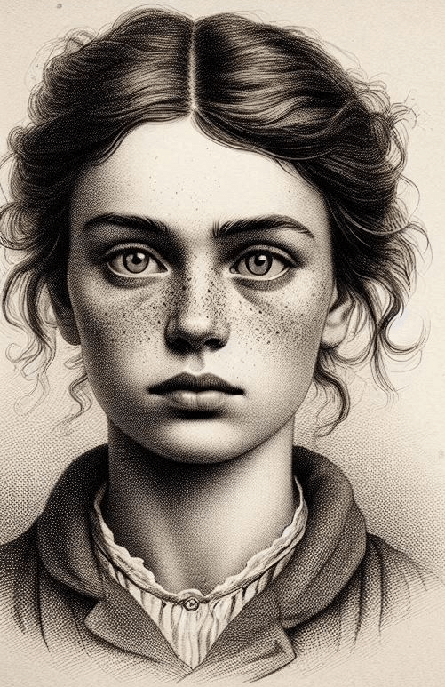 AI-generated portrait of a female convict