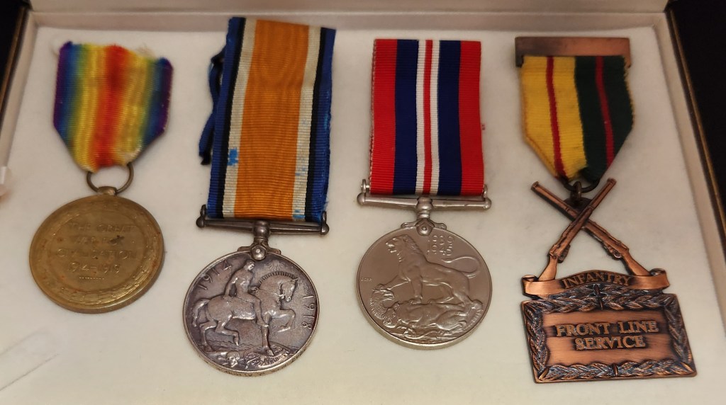 Service medals from World War I and World War II