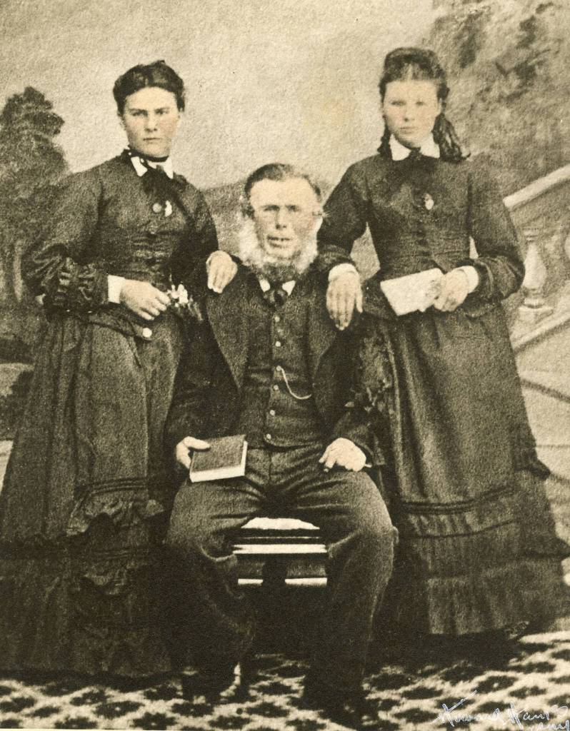 Photograph believed to be of Joshua Hodge (centre) with two of his daughters c1870s