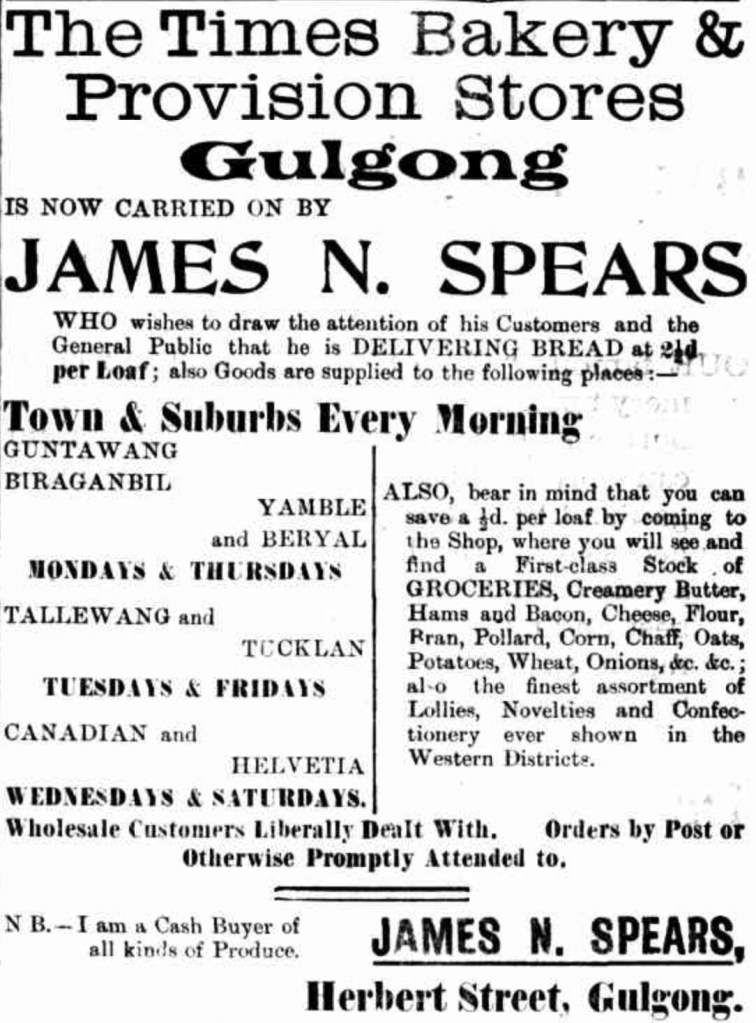 Advertisement for the Times Bakery and Provision Stores from the Mudgee Guardian, 4 July 1901, p. 4