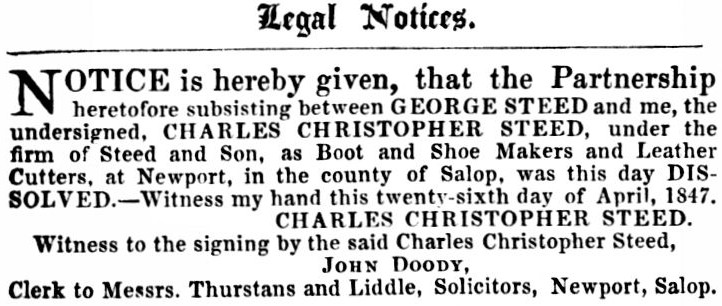 Newspaper article titled 'Legal Notices' from the Staffordshire Advertiser