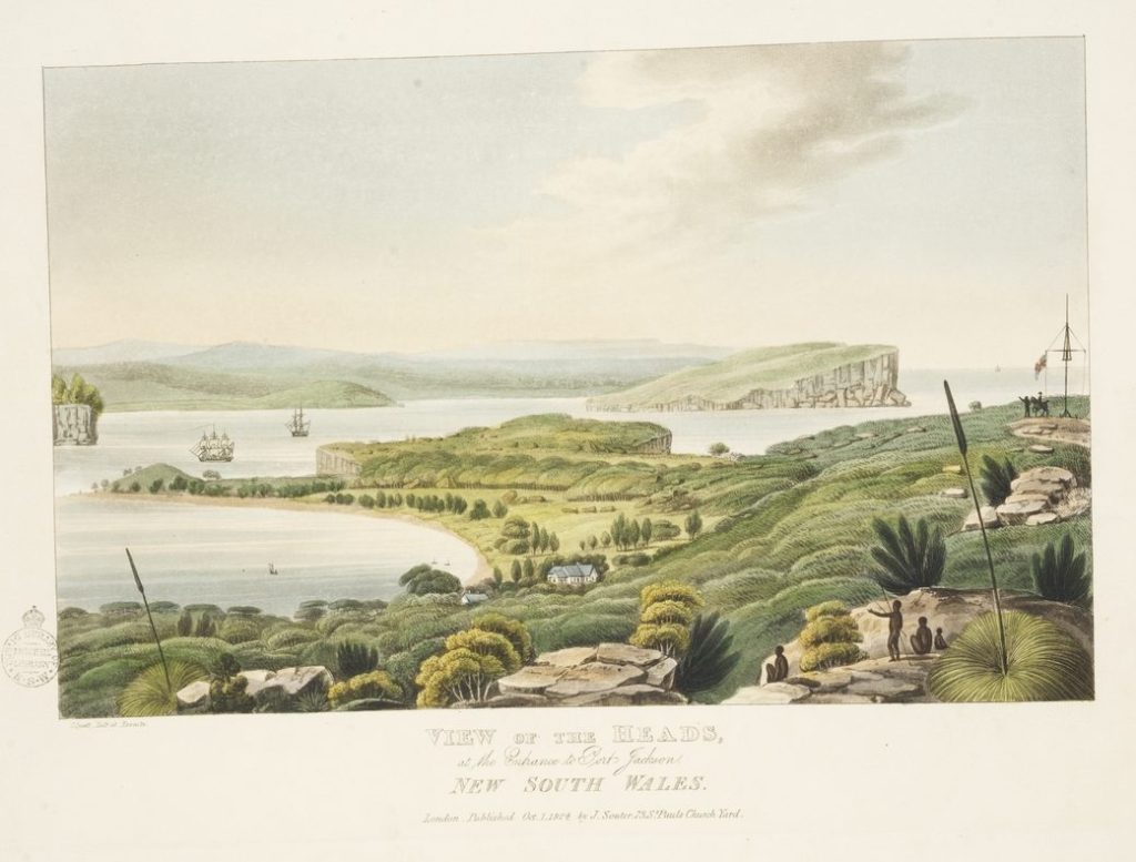 Landscape print of the view of Sydney's South Head c1820s